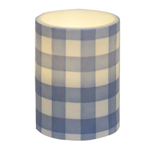 Blue Gingham Check Timer Pillar 3"x4"