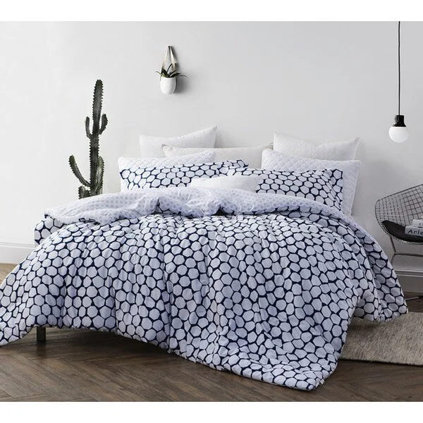 Silk - filled comforters for a luxurious and smooth touchBYB Midnight Blue and White Hive Comforter (Shams Not Included)