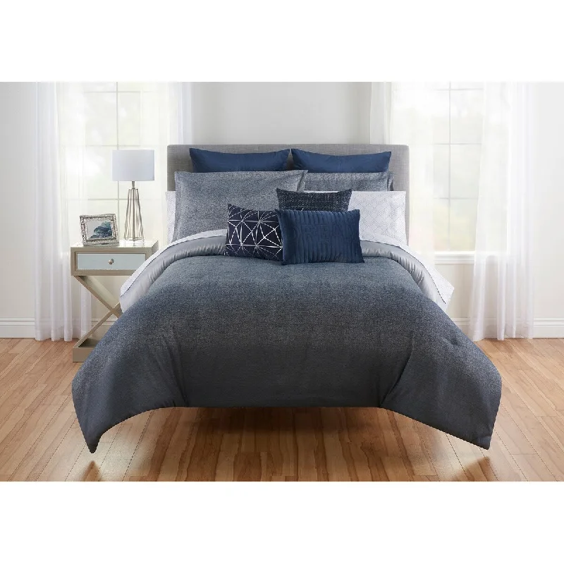 Latex - filled comforters with a bouncy texture and good supportCaitlin Reversible Blue Jacquard 3 Piece Comforter Set