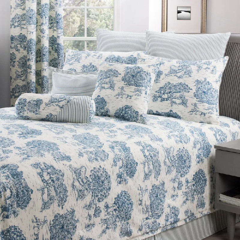 Cotton - filled comforters for a breathable and natural sleep experienceCalais Blue Toile Comforter Set Size - King