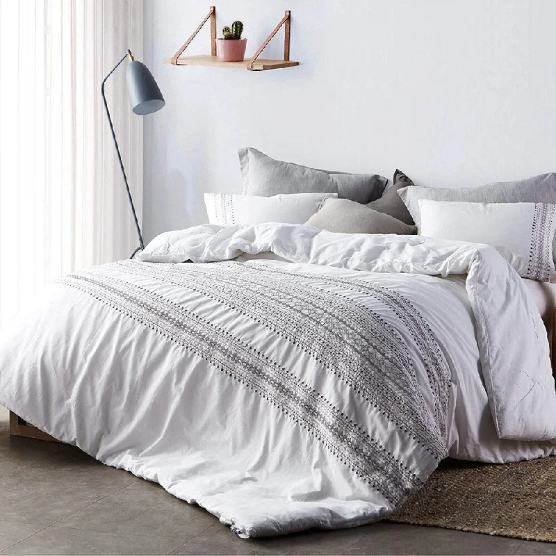 Duck down comforters with a softer feel and good warmth retentionCambria Stitch Embroidered Comforter - White