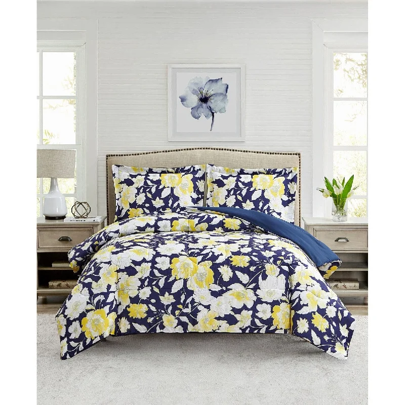 Duck down comforters with a softer feel and good warmth retentionCEDAR COURT Aster Floral Yellow Ultra Soft Microfiber Reversible Comforter Set