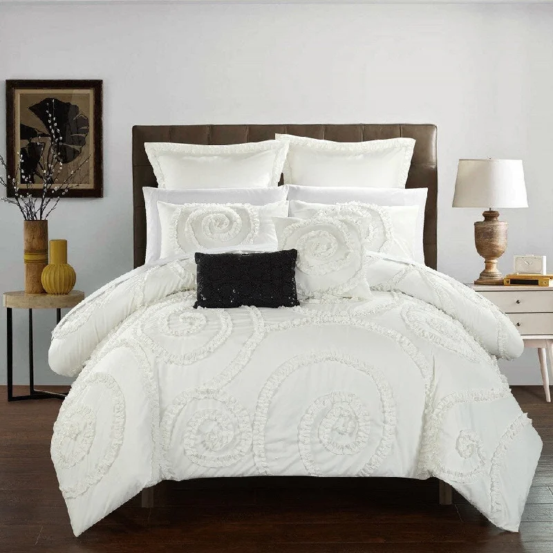 Latex - filled comforters with a bouncy texture and good supportChic Home 7-Piece Rosamond White Comforter Set