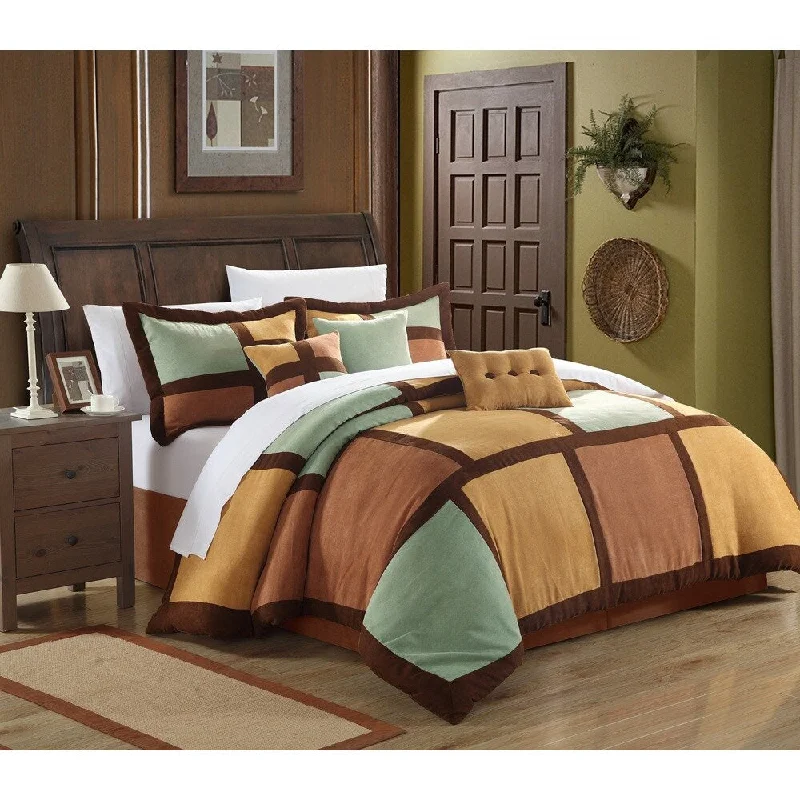 Queen - size comforters for standard queen - sized mattressesChic Home Diana 11-Piece Green Microsuede Patchwork Comforter Set