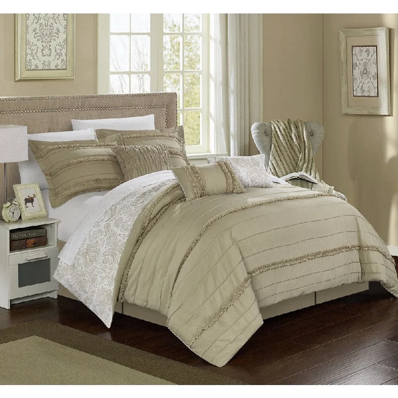 Queen - size comforters for standard queen - sized mattressesChic Home Maeve Beige Comforter 7-Piece Set