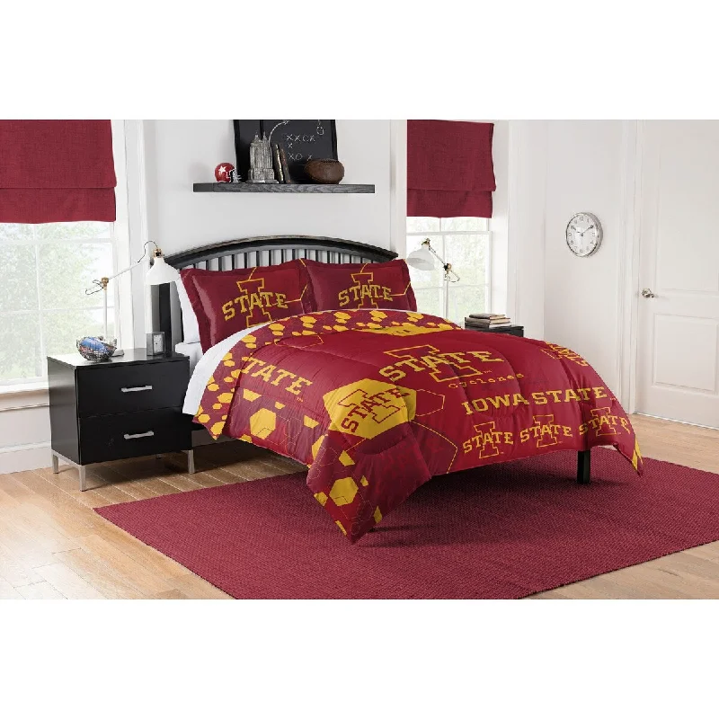 Goose down comforters known for their superior quality and insulationCOL 849 Iowa State Hexagon Take F/Q Comforter Set