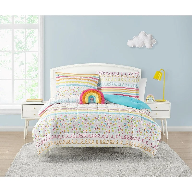 Full - size comforters suitable for full - sized beds in guest rooms or small bedroomsColor Pop Rainbow Pink/Orange/Lime Green Soft Microfiber Comforter Set