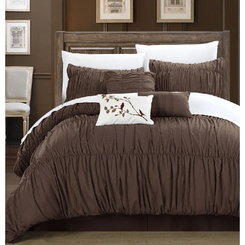 Queen - size comforters for standard queen - sized mattressesCopper Grove Senna 7-piece Coffee Pleated and Ruffled Comforter Set