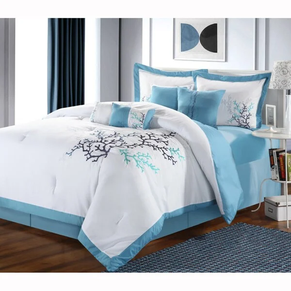 Down - filled comforters for supreme warmth and lightnessCoral Reef Embroidered 8-piece Comforter Set