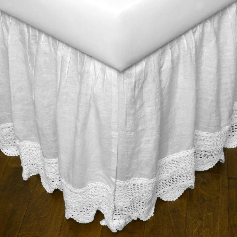 Cottage Home Eve Linen White Crochet King 3 Piece Tuck in Bed Skirt