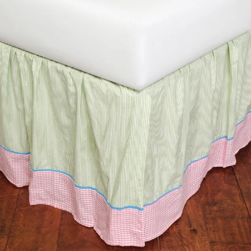 Cottage Home Gingham Stripe Cotton 39 x 76 3 Piece Tuck in Bed Skirt