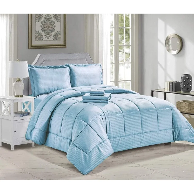 Microfiber - filled comforters that are lightweight and easy to care forDécor&More Hotel Collection Queen Size 8 Piece Bed in a Bag Down Alternative Comforter Set - Light Blue