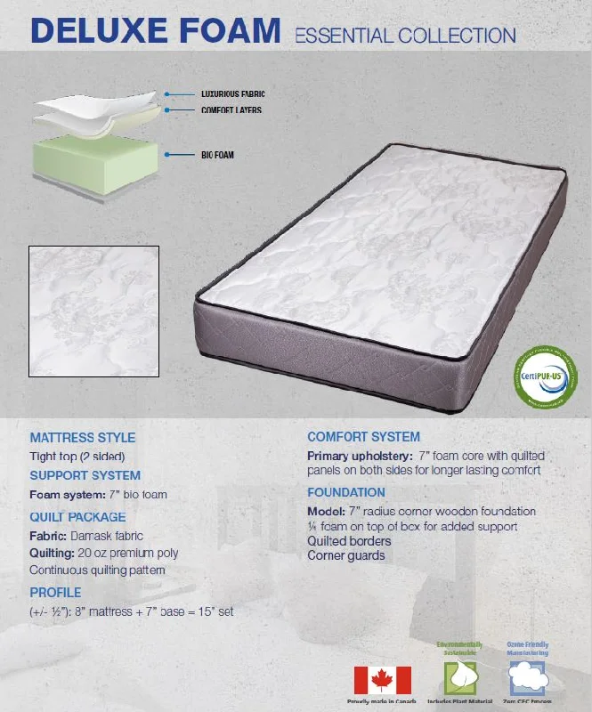 Gel - infused memory foam mattresses for cooler sleep8" DELUXE HIGH DENSITY FOAM