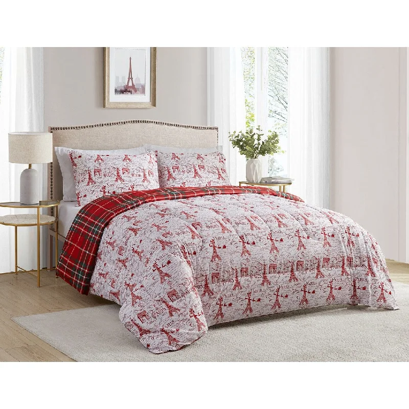 Silk - filled comforters for a luxurious and smooth touchDESIGN STUDIO Parisienne Holiday Red Microfiber Comforter Set