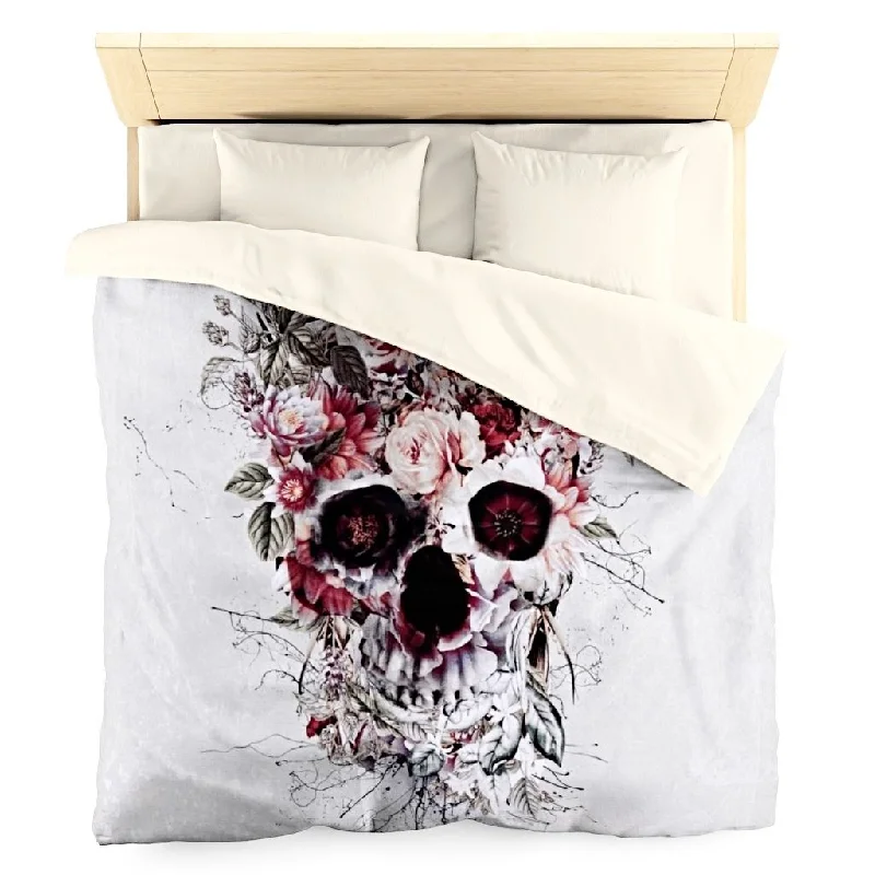 Stain - resistant duvet covers for easy maintenanceFloral Skull Duvet