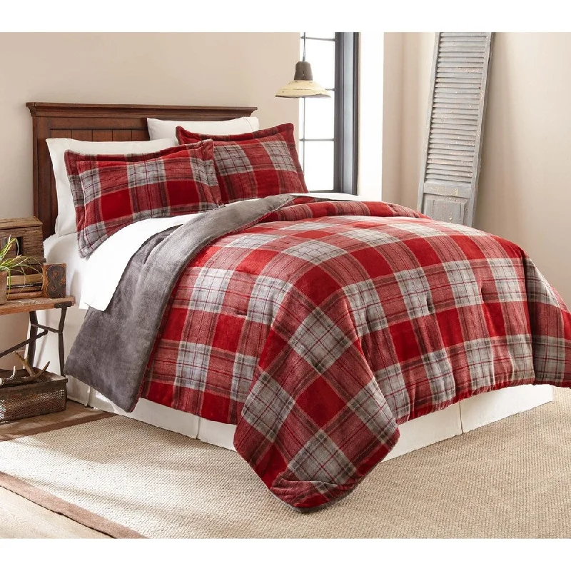 Bamboo - fiber - filled comforters with antibacterial and breathable qualitiesFraiche Maison Allen Plaid Velvet Plush Print Reversible Comforter Set