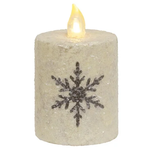 Glitter Snowflake Flicker Flame Timer Pillar 2"x3"