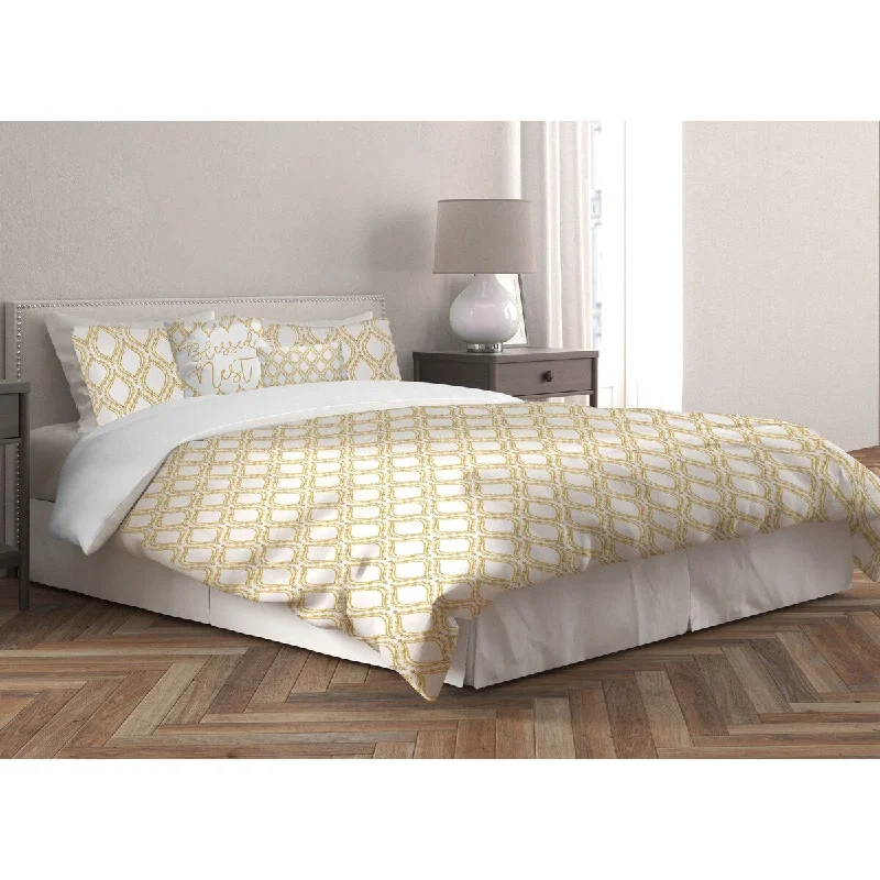 Down - filled comforters for supreme warmth and lightnessGold Lattice Ultra-Soft Microfiber 5 Piece Comforter Set