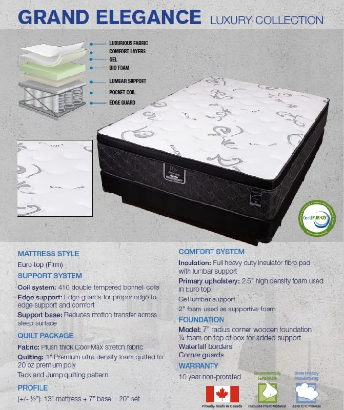 Latex mattresses with natural bounce and breathabilityGRAND ELEGANCE POCKET COIL WITH GEL INFUSED PILLOWTOP