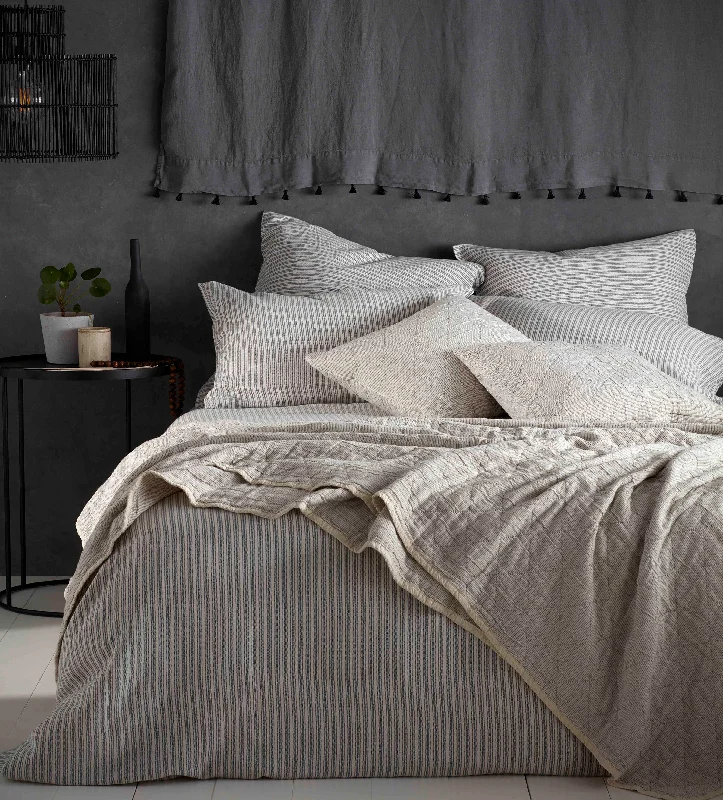 Duvet covers that work well with memory - foam mattresses for added comfortGrey Ticking Stripe Cotton Linen Duvet Cover