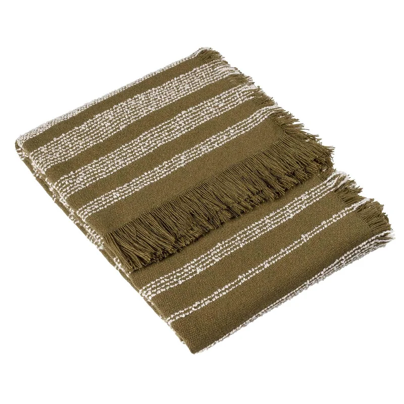 Bamboo fiber blankets with natural antibacterial propertiesJour Woven Fringed Throw Olive