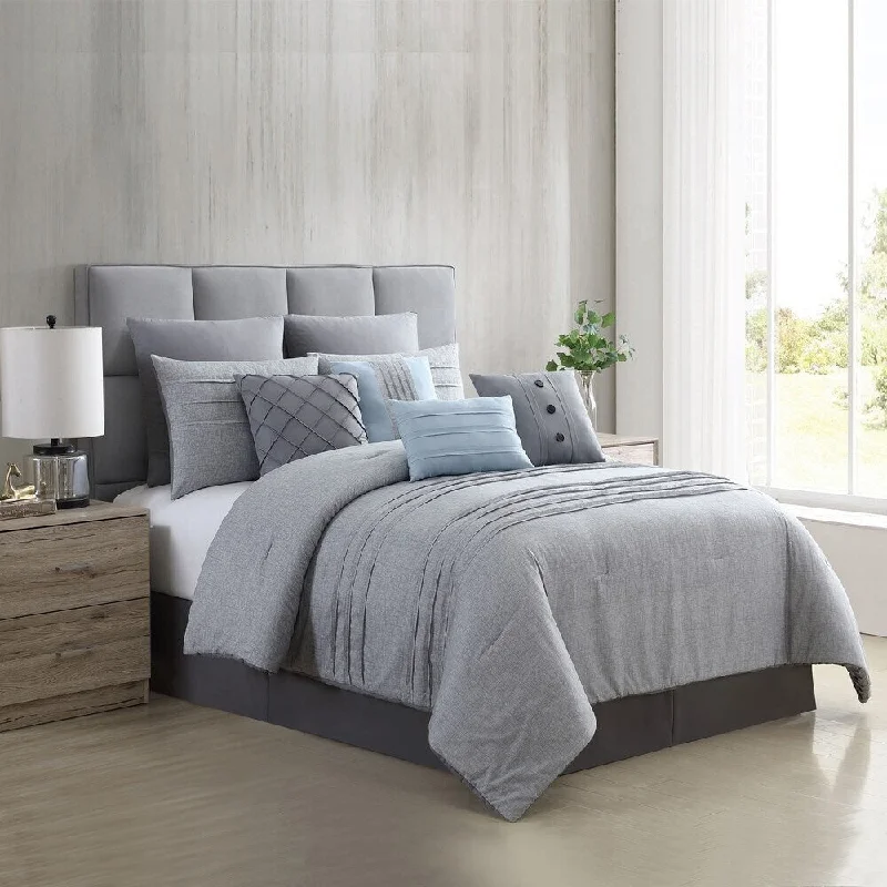 Bamboo - fiber - filled comforters with antibacterial and breathable qualitiesKing Size - 10 Piece Solid Grey Modern Comforter Set Soft Bedding