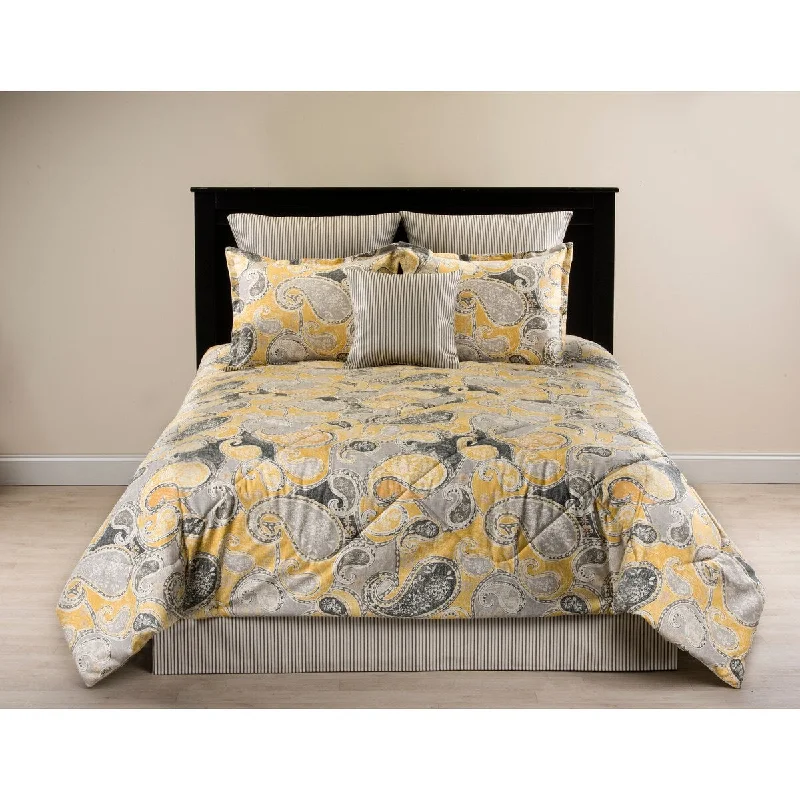 Silk - filled comforters for a luxurious and smooth touchKippling charcoal grey paisley on yellow comforter set