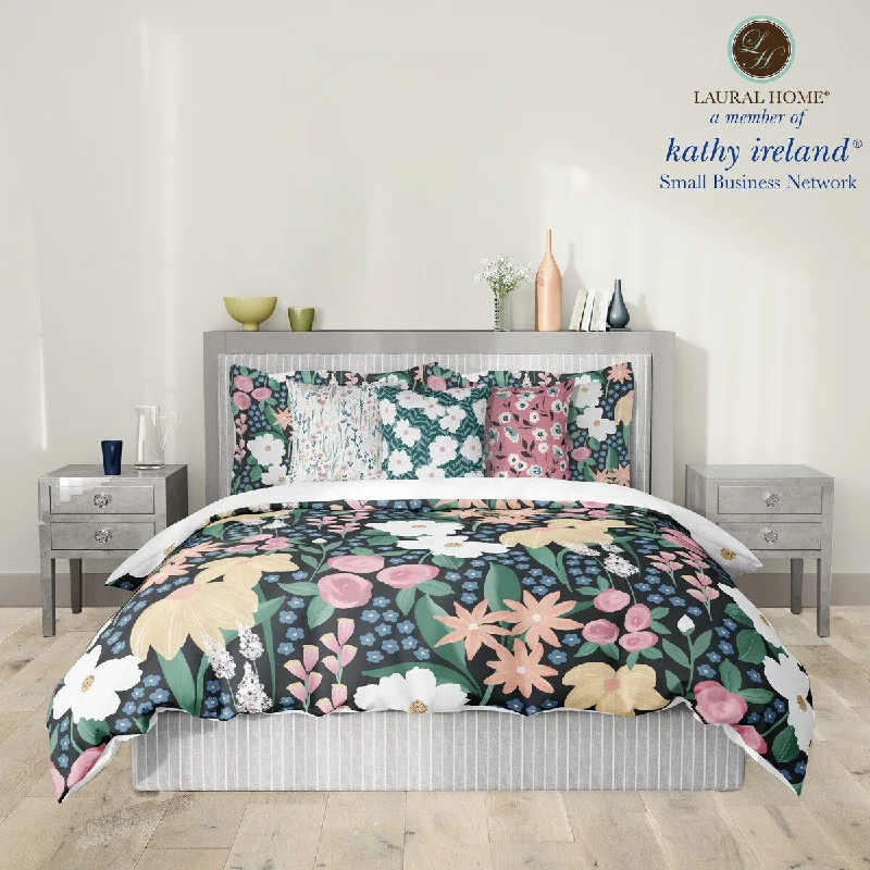 Cotton - filled comforters for a breathable and natural sleep experienceLaural Home kathy ireland® Small Business Network Member Delicate Floral Midnight Garden Twin Comforter