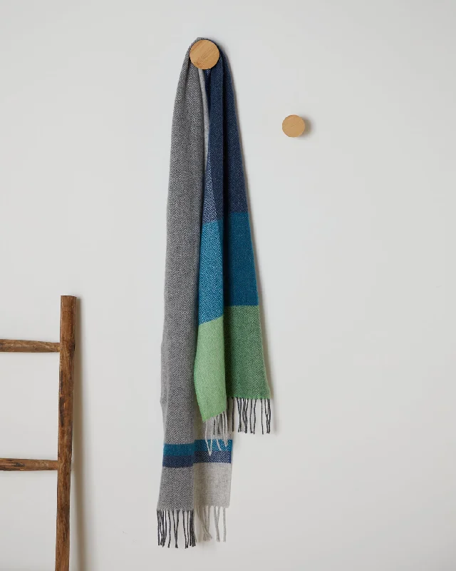 Mohair blankets with a unique sheen and softnessFoxford Green Block Stripe Lambswool Scarf