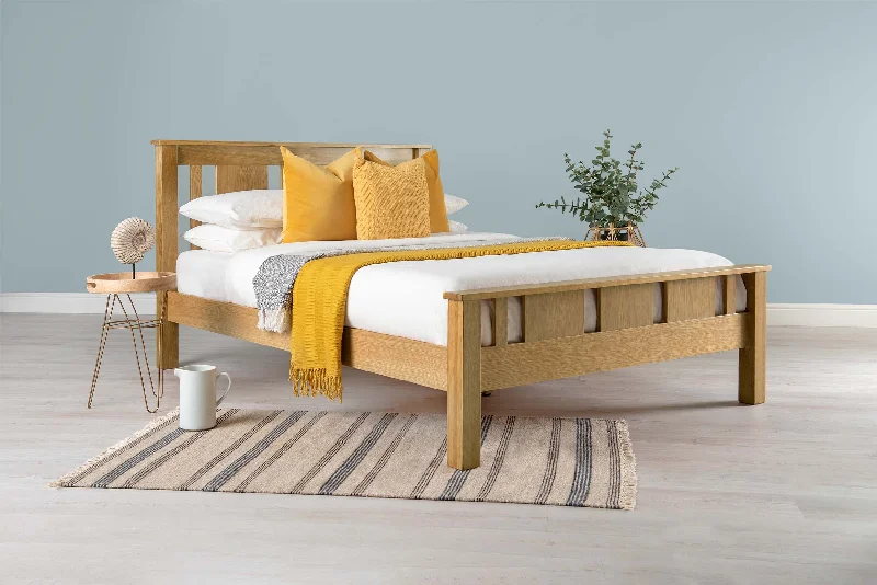 Queen - size mattresses for couples and standard bedroomsLyon Solid Natural Oak Bed Frame - 4ft Small Double