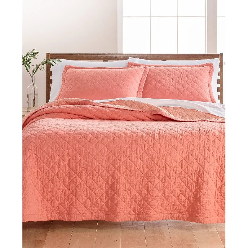 Full - size comforters suitable for full - sized beds in guest rooms or small bedroomsMartha Stewart Collection Full/Queen Quilt and Sham Broadstitch Diamonds Coral - Full