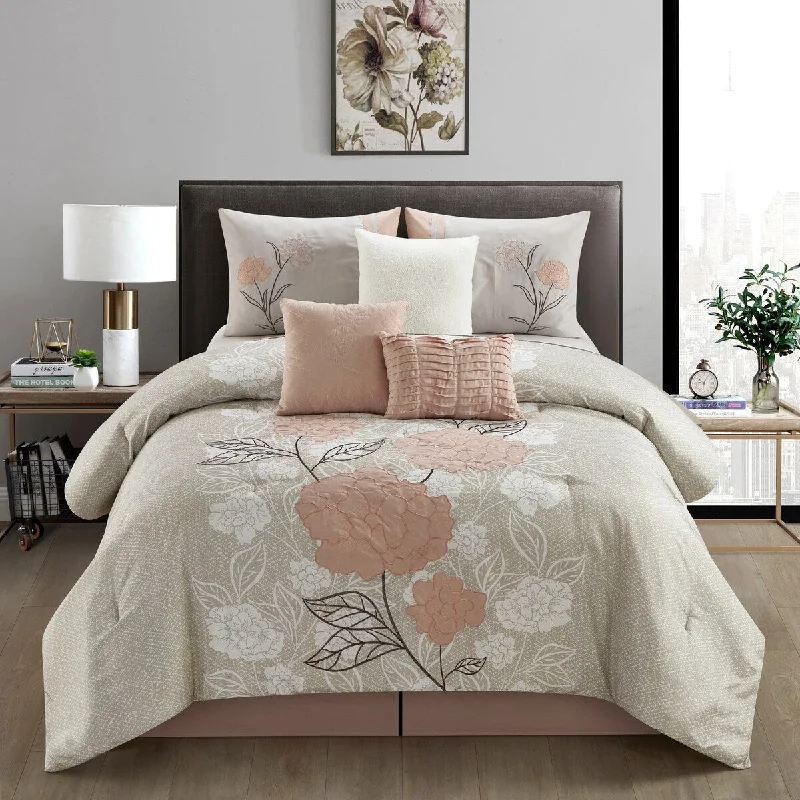 Microfiber - filled comforters that are lightweight and easy to care forNanshing Carmella 7 Piece Floral Comforter Set