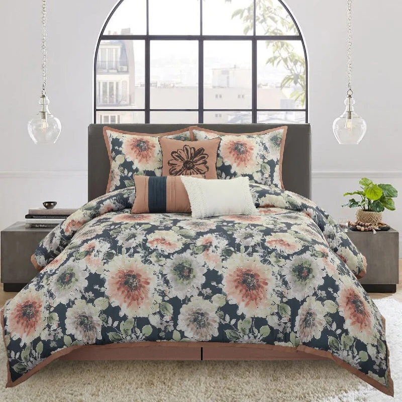 Synthetic - filled comforters like polyester for affordability and hypoallergenic propertiesNanshing Maisie 7 Piece Shabby Chic Floral Comforter Set