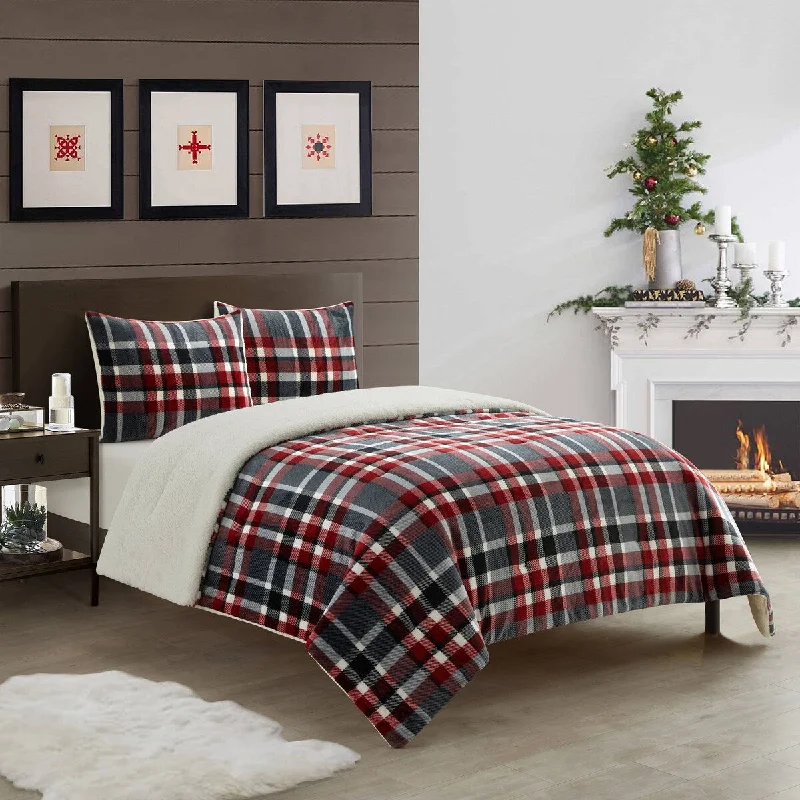 Bamboo - fiber - filled comforters with antibacterial and breathable qualitiesNanshing Rita 3 Piece Ultra Plush Checkered Sherpa Comforter Set