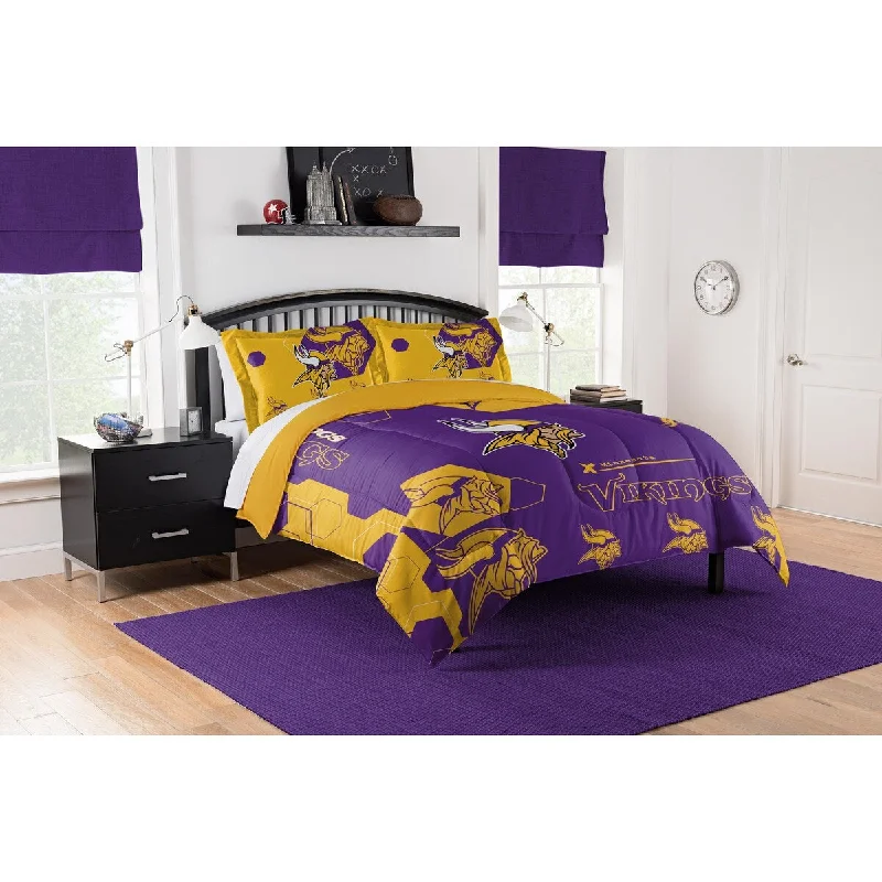 Synthetic - filled comforters like polyester for affordability and hypoallergenic propertiesNFL 858 Vikings Hexagon King Printed Comforter & Shams Set