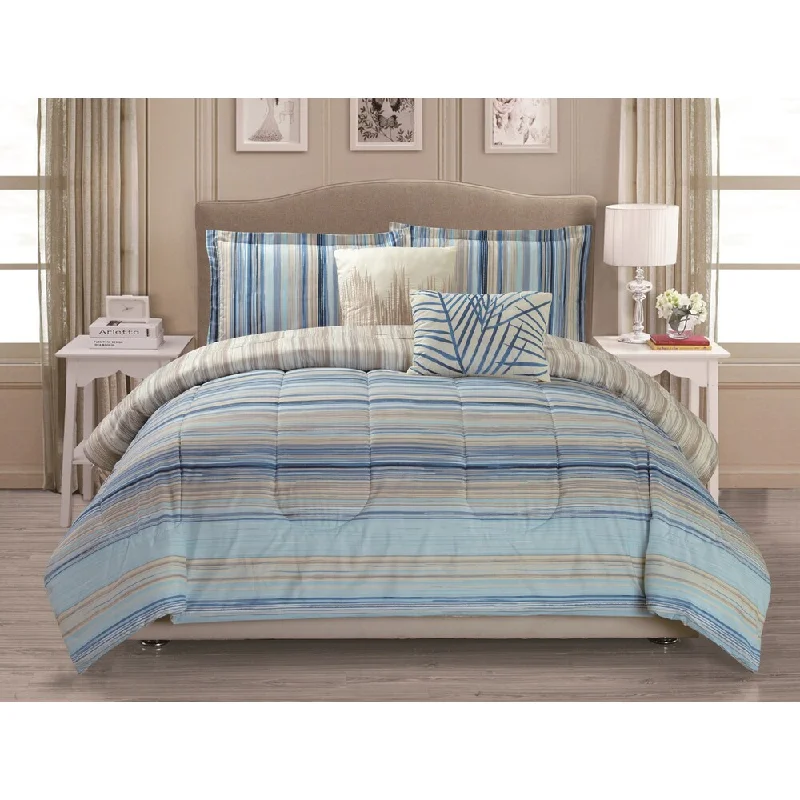 Latex - filled comforters with a bouncy texture and good supportPanama Jack Calm Tide Blue 5-piece Comforter Set