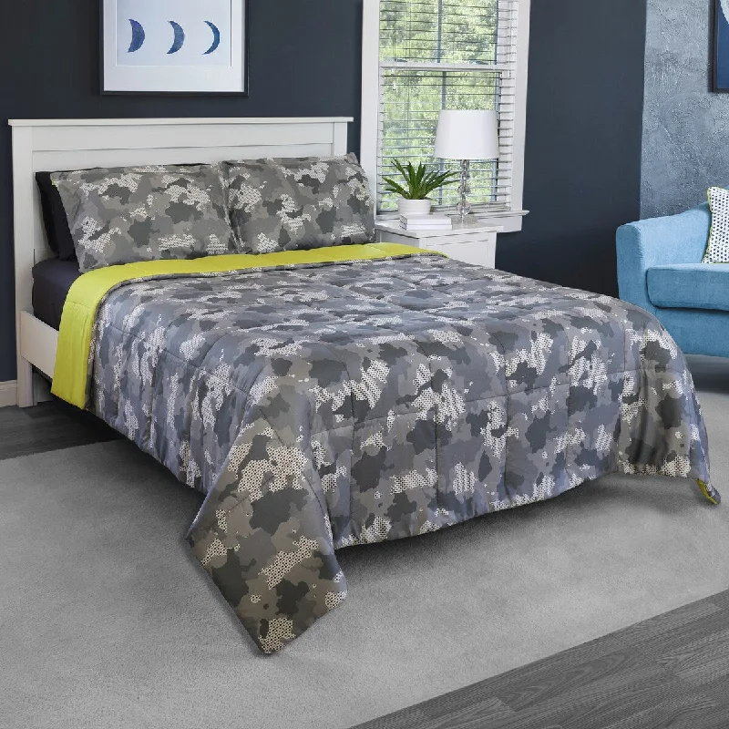 Synthetic - filled comforters like polyester for affordability and hypoallergenic propertiesPixel Camo Grey Microfiber Comforter Set