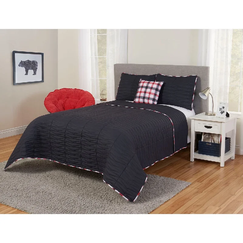 Latex - filled comforters with a bouncy texture and good supportPlaid Piping King Quilt Set in Grey