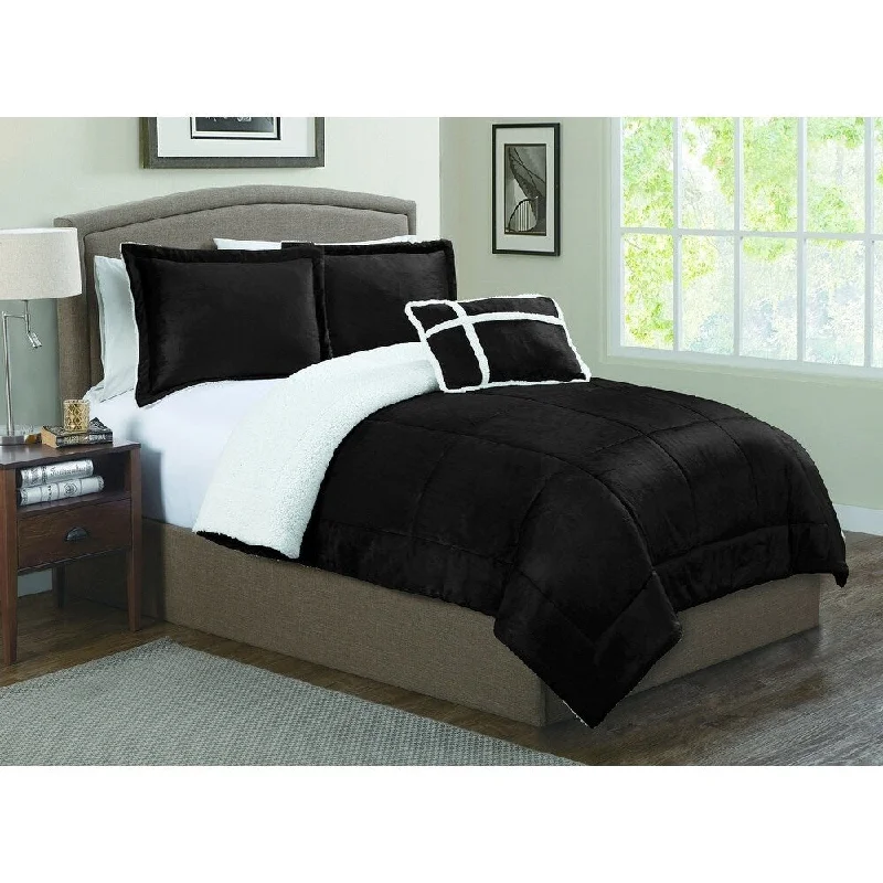 Goose down comforters known for their superior quality and insulationPlush Sherpa reverse Comforter Set