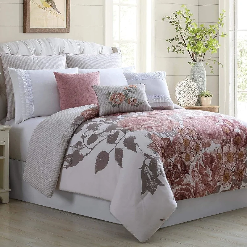 Cotton - filled comforters for a breathable and natural sleep experienceQueen Size - 8 Piece Rose Floral Comforter Set Soft Bedding