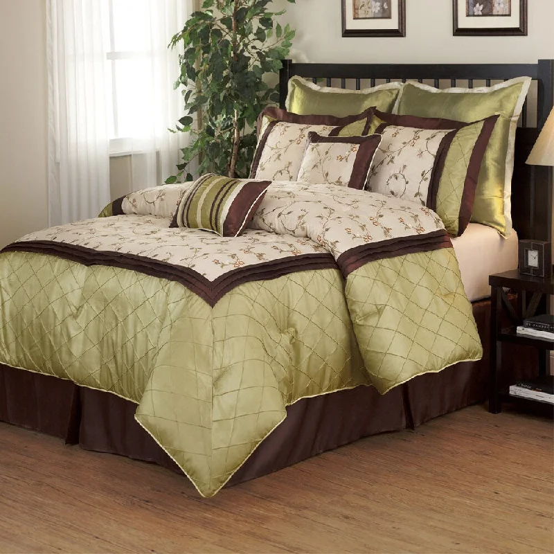 Silk - filled comforters for a luxurious and smooth touchSavanna Green/ Brown 8-piece Comforter Set