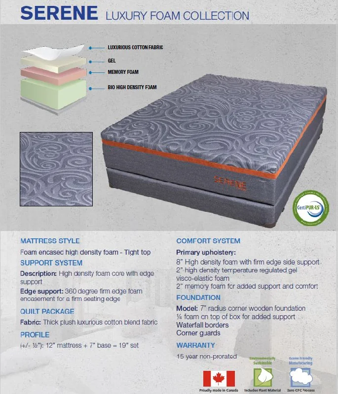 Gel - infused memory foam mattresses for cooler sleepSERENE: SUPERIOR FOAM ENCASED COOLING GEL HYBRID MATTRESS