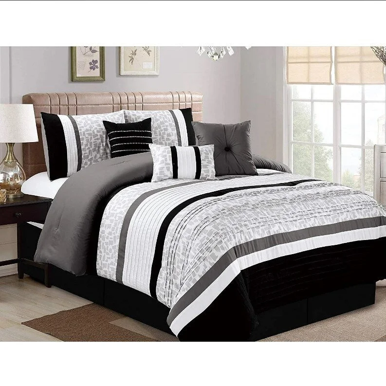 Synthetic - filled comforters like polyester for affordability and hypoallergenic propertiesShatex Bedding Comforter Set 7 Piece Luxury Striped Microfiber Bedding Sets - Oversized Bedroom California King, Black