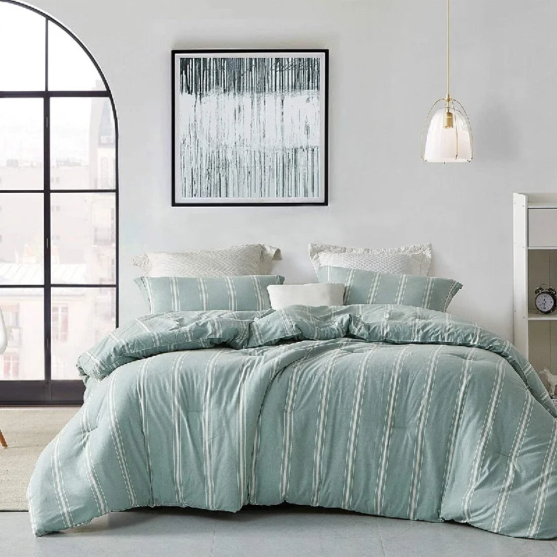 Synthetic - filled comforters like polyester for affordability and hypoallergenic propertiesStriped Pistachio Mint Oversized Comforter - 100% Yarn Dyed Cotton