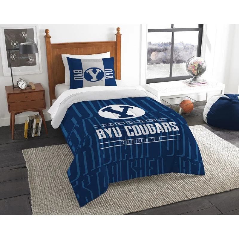 Synthetic - filled comforters like polyester for affordability and hypoallergenic propertiesThe Northwest Co COL BYU Modern Take Blue Twin 2-piece Comforter Set