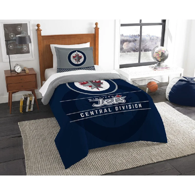 Microfiber - filled comforters that are lightweight and easy to care forThe Northwest Company NHL Winnipeg Jets Draft Twin 2-piece Comforter Set