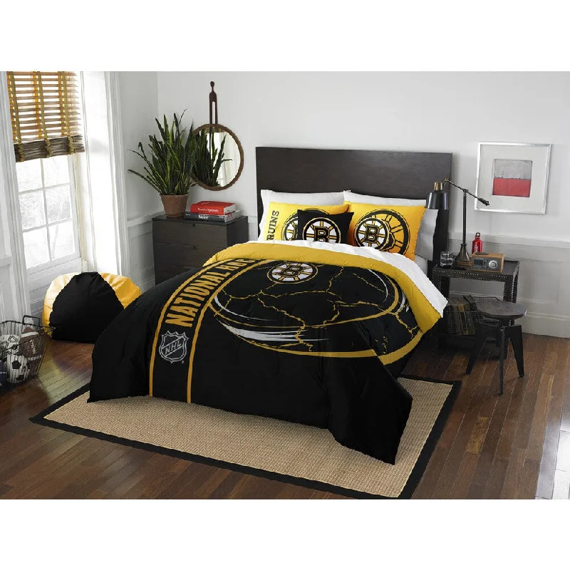 Microfiber - filled comforters that are lightweight and easy to care forThe Northwest Company Official NHL Boston Bruins Full Applique 3-piece Comforter Set