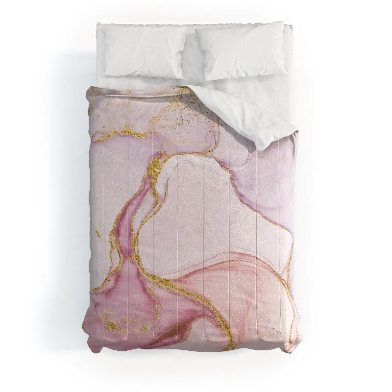 Microfiber - filled comforters that are lightweight and easy to care forUtart Blush Pink And Gold Alcohol Ink Marble Made To Order Full Comforter