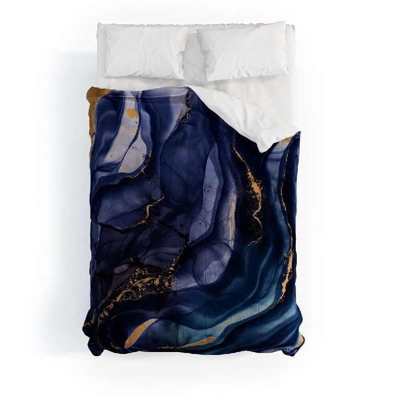 Wool - filled comforters with natural moisture - wicking and temperature - regulating featuresUtart Midnight Dark Blue Marble Alcohol Ink Marble Art Flashes Made To Order Full Comforter Set