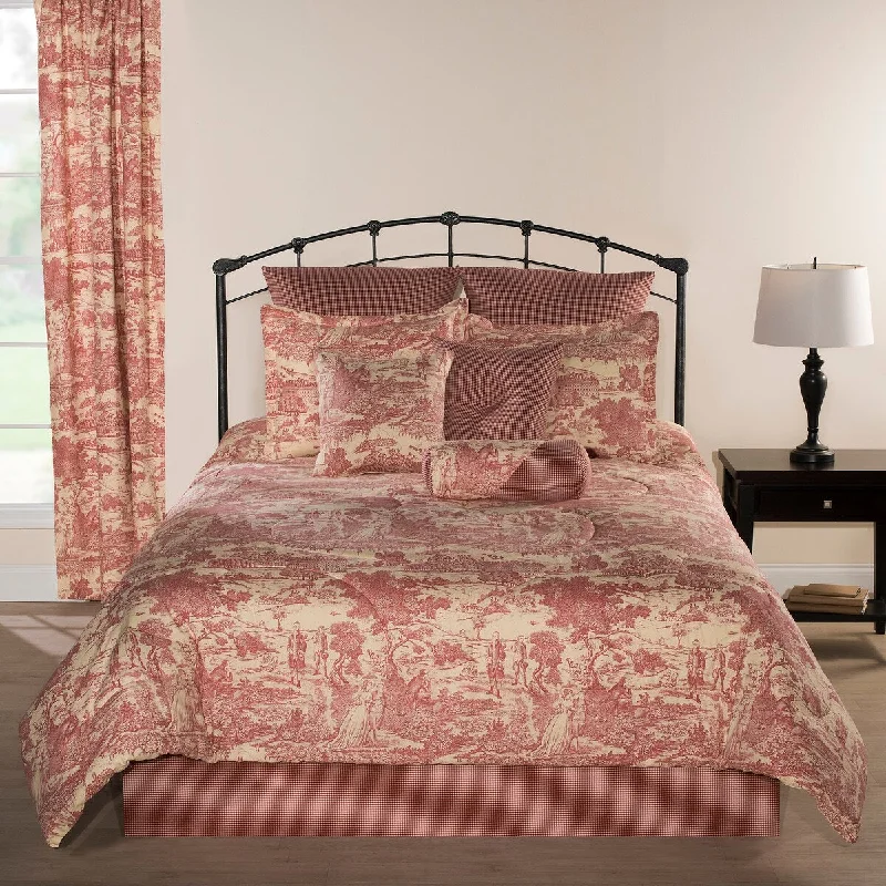 Versailles red small check bedskirt